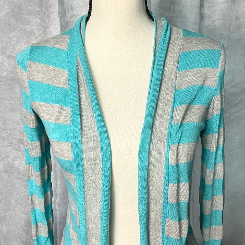 Pretty Young Thing Robin’s Egg Blue & Light Gray Open Front Long Sleeve Duster - Picture 2 of 8